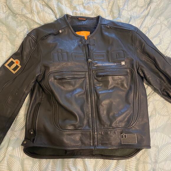 ICON Mens Sz XL Leather Motorhead Asphalt Technologies Armored Motorcycle Jacket - Picture 1 of 16
